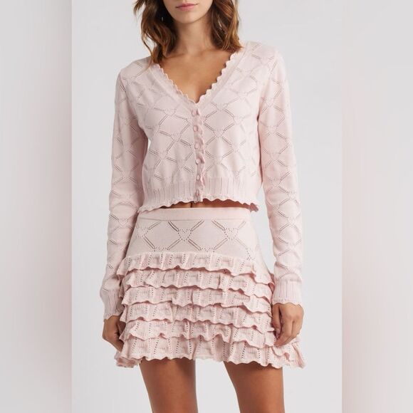 NWT LoveShackFancy Pink Ruffled Petra Crop Cardigan, size XS - Picture 1 of 14